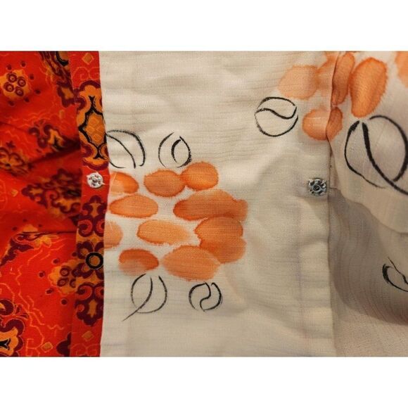 Vintage 50s 60s Red Kimono Jacket XXL Japan Haori Block Print Silk - Picture 7 of 7